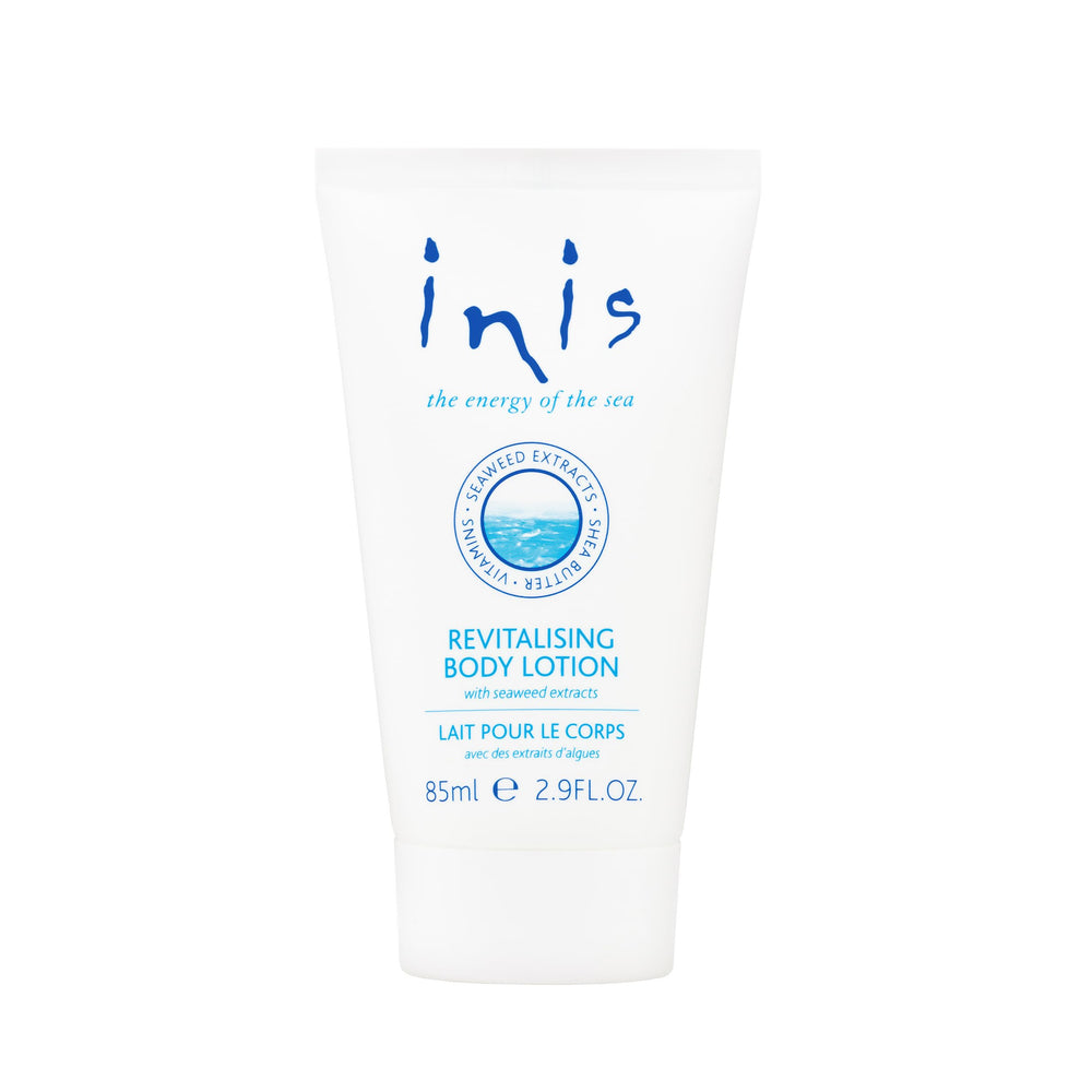 Inis loción corporal revitalizante, botella de viaje, brinda hidratación ligera para la piel.