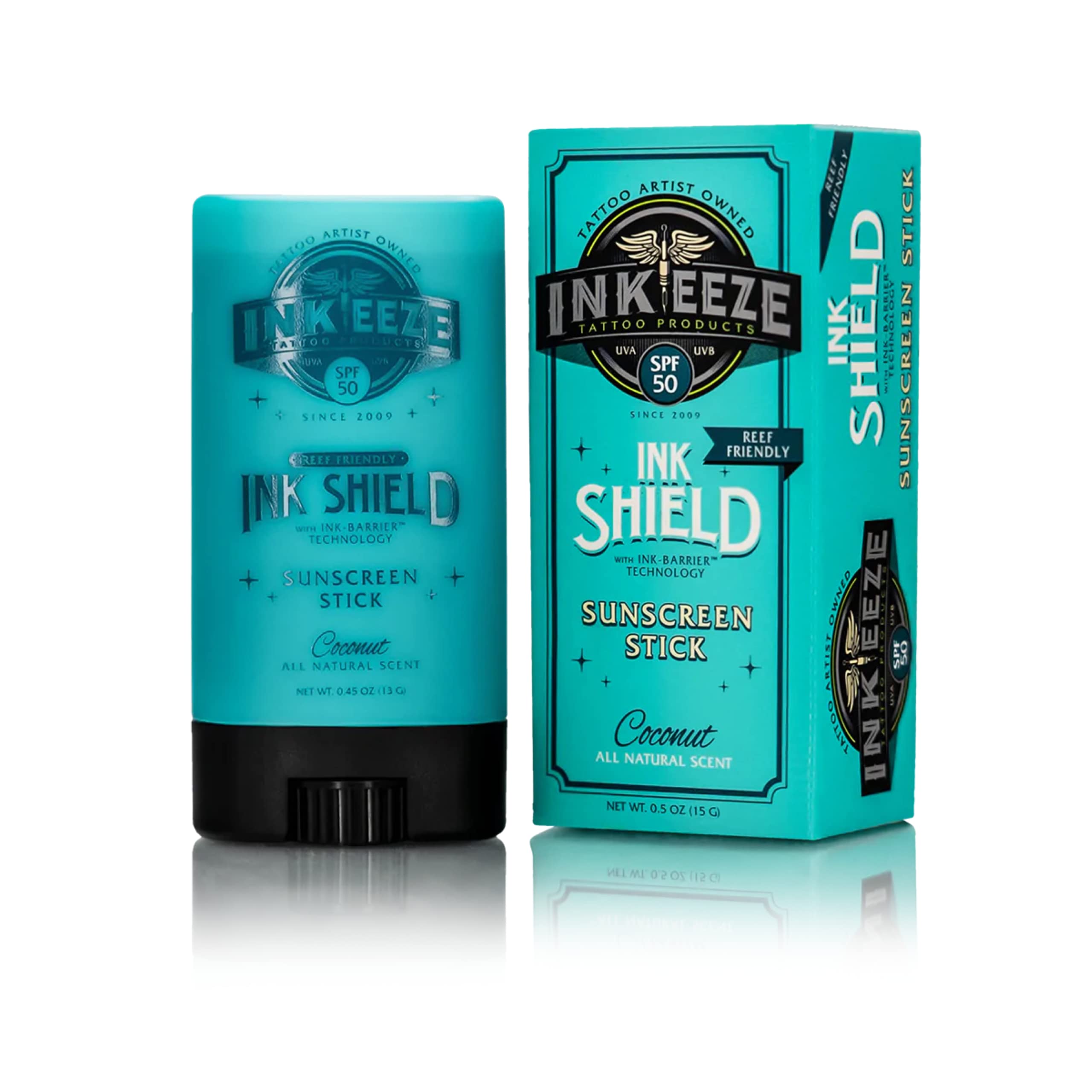INK-EEZE Ink Shield protege tatuajes durante el día con acabado claro.