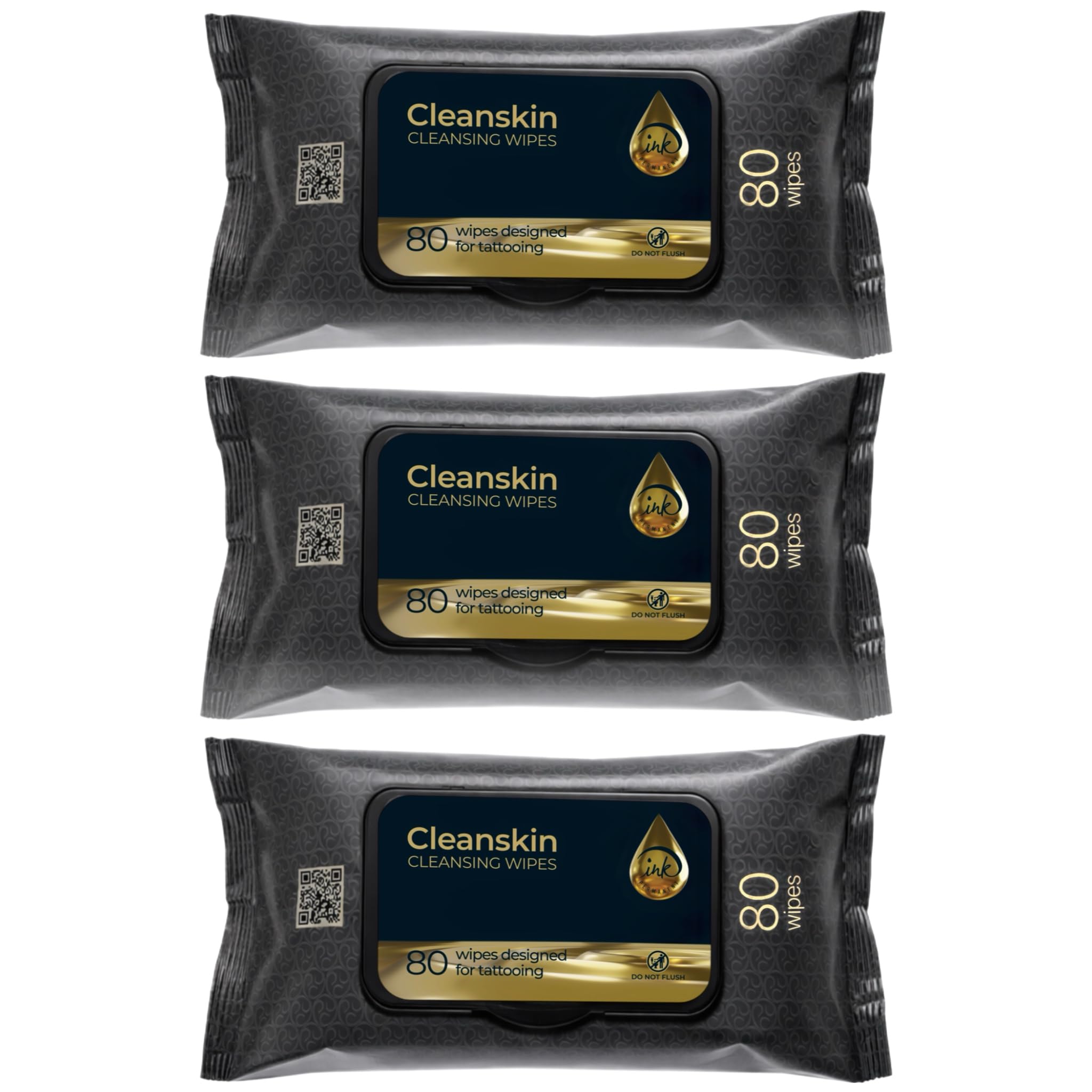 Lingettes CleanSkin Ink Permanent humidifiées prêtes à l’emploi pour le nettoyage pendant la séance.