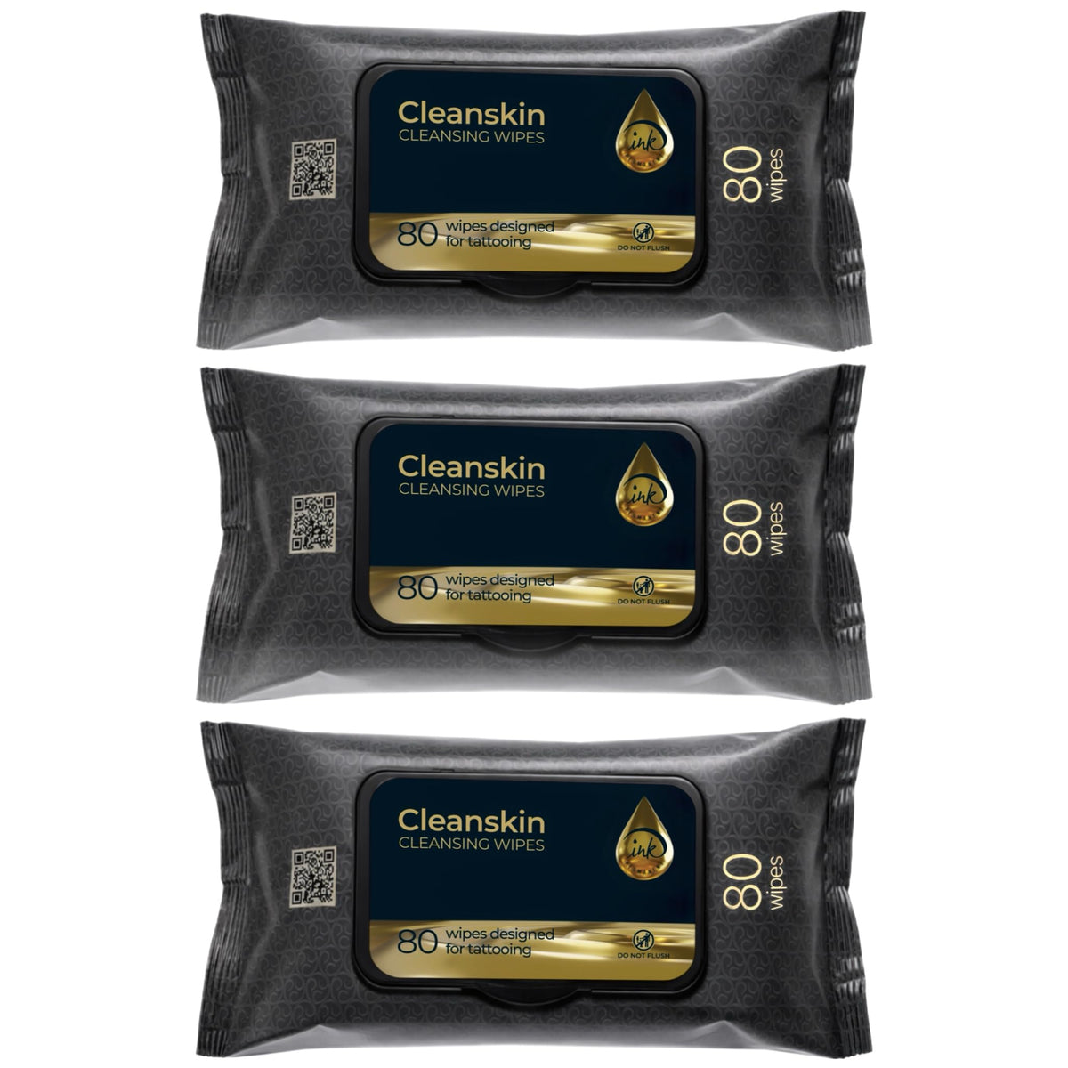 Lingettes CleanSkin Ink Permanent humidifiées prêtes à l’emploi pour le nettoyage pendant la séance.