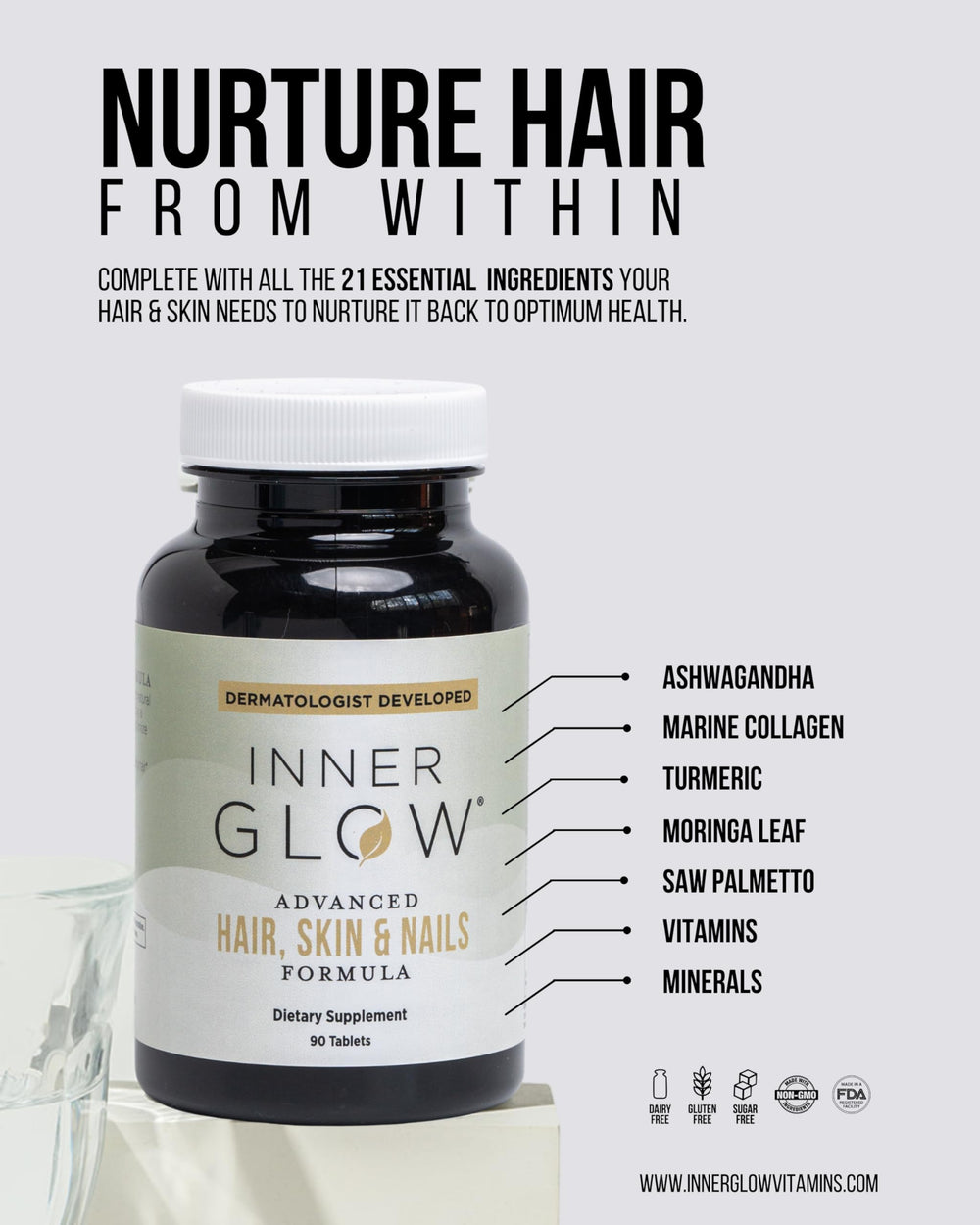 Inner Glow – image produit et ingrédients clés pour la santé globale