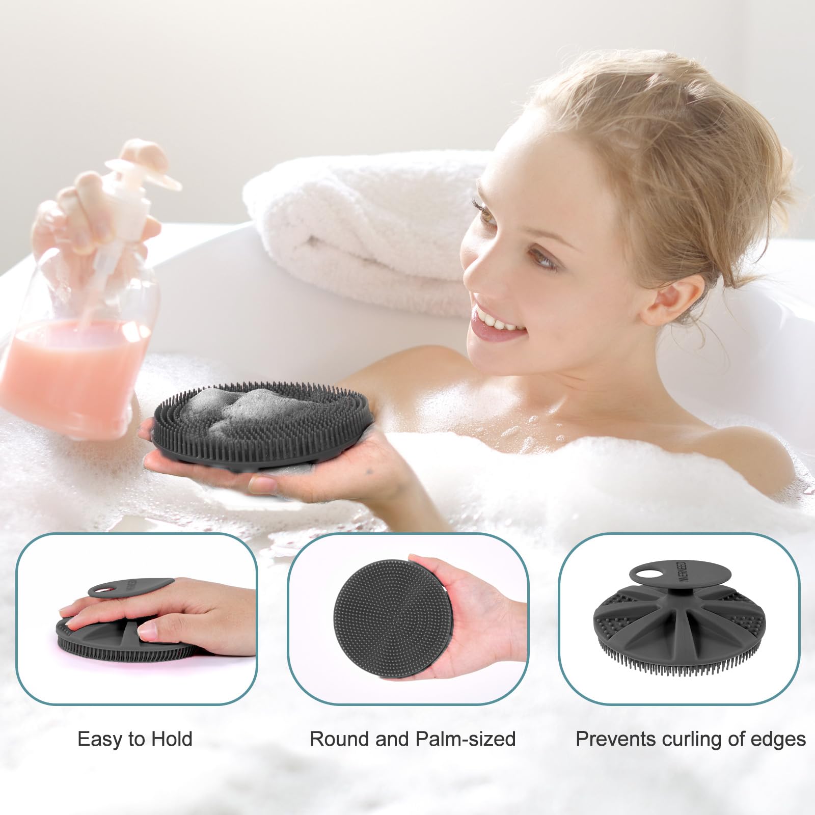 INNERNEED agarre ergonómico silicona facilita el manejo seguro durante el cuidado diario.