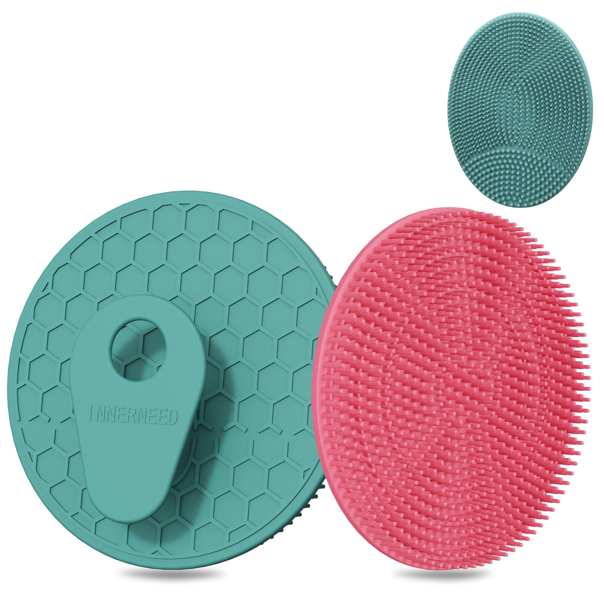 INNERNEED exfoliante de silicona para cuerpo, enfoque verde oscuro y rosa, limpieza suave.