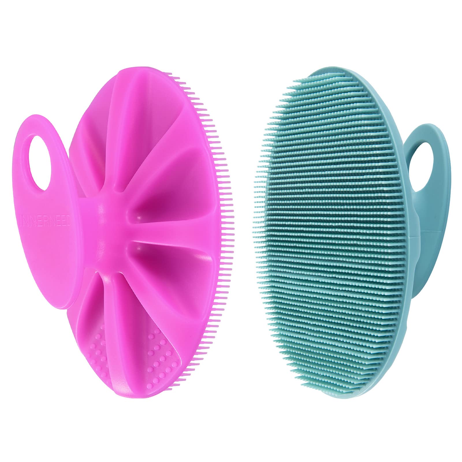 INNERNEED silicone body brush, handheld use for gentle cleansing and exfoliation.
