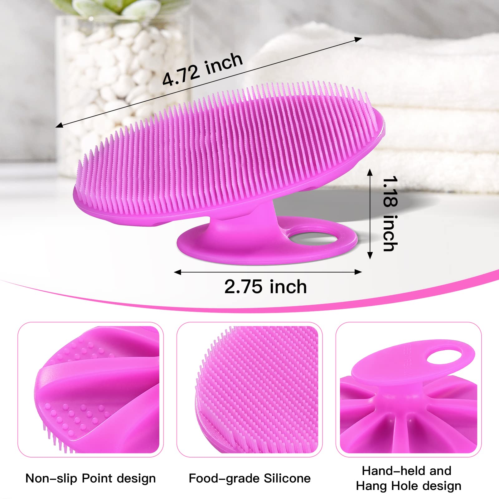 INNERNEED silicone body brush in purple and green for hygienic shower routine.