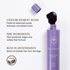 INNERSENSE Balance púrpura Hairbath, ingredientes naturales clave para cuidado suave del color.