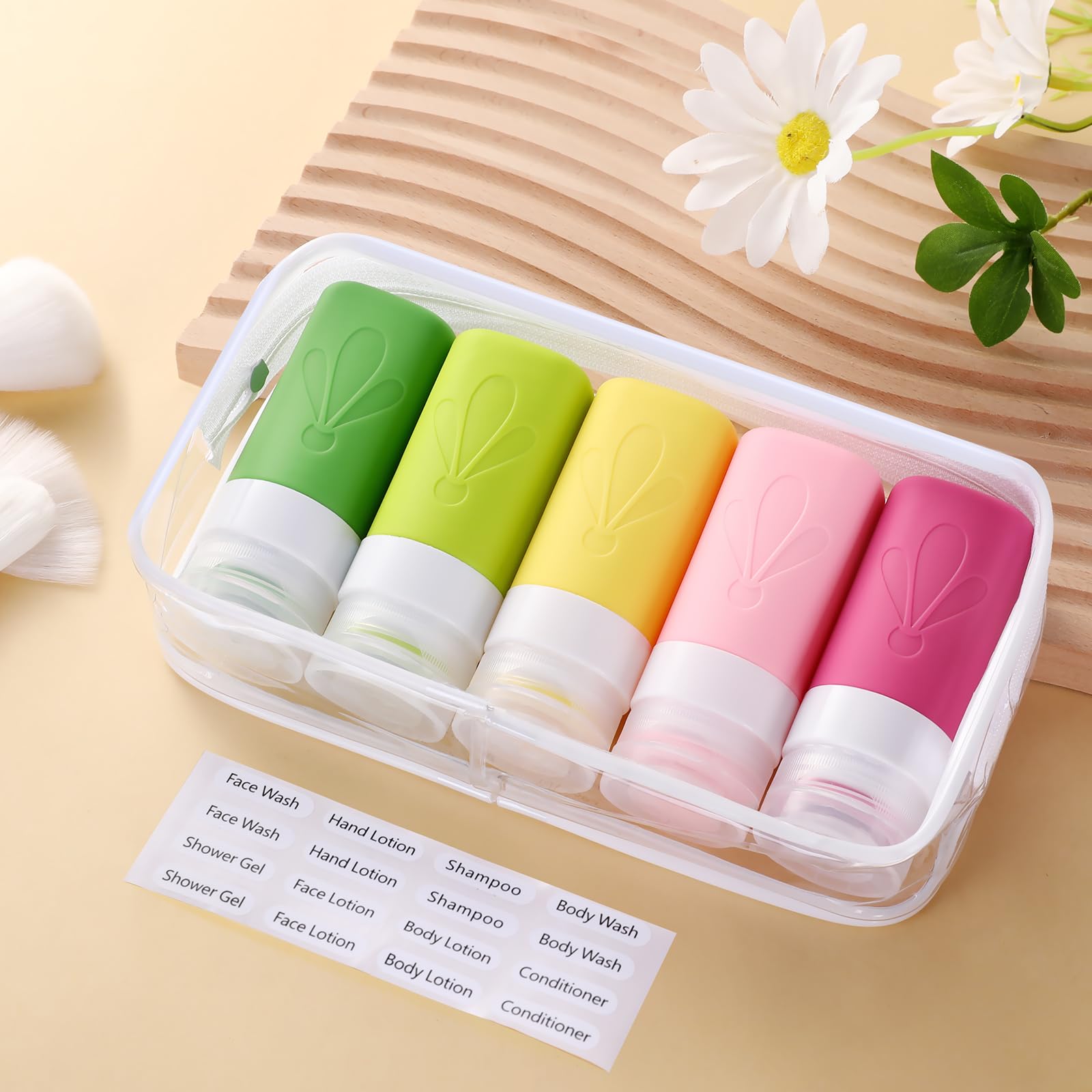 INSFIT, conjunto de botellas 2oz aptas para líquidos y bolsa transparente tipo TSA.