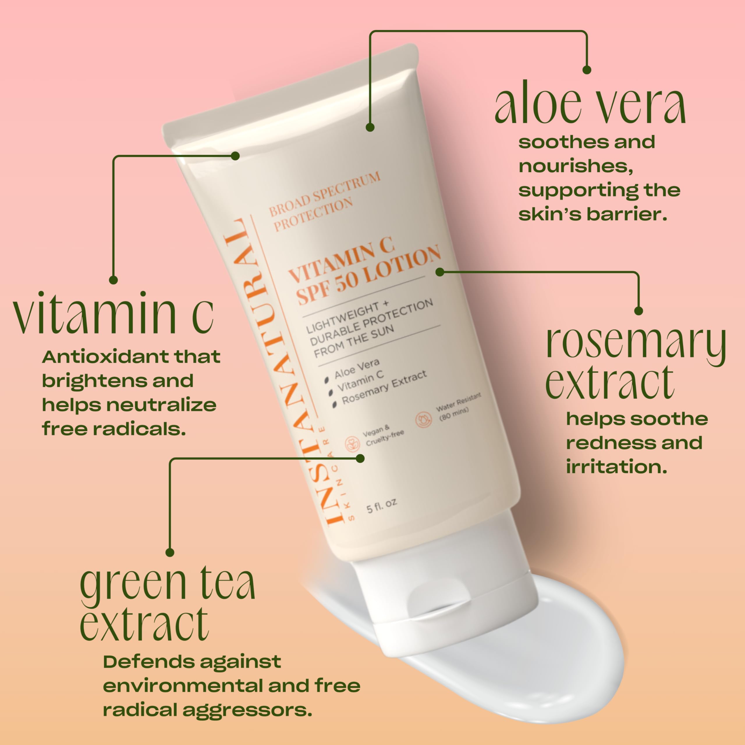 InstaNatural aloe vera y té verde, ingredientes calmantes para la piel