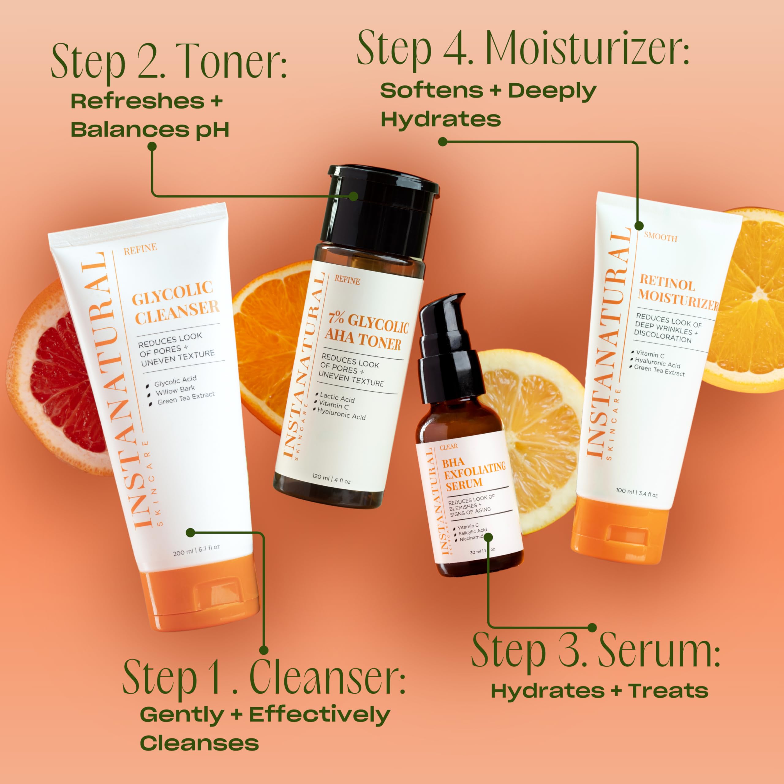 InstaNatural night routine scene on vanity suggests evening skincare ritual.