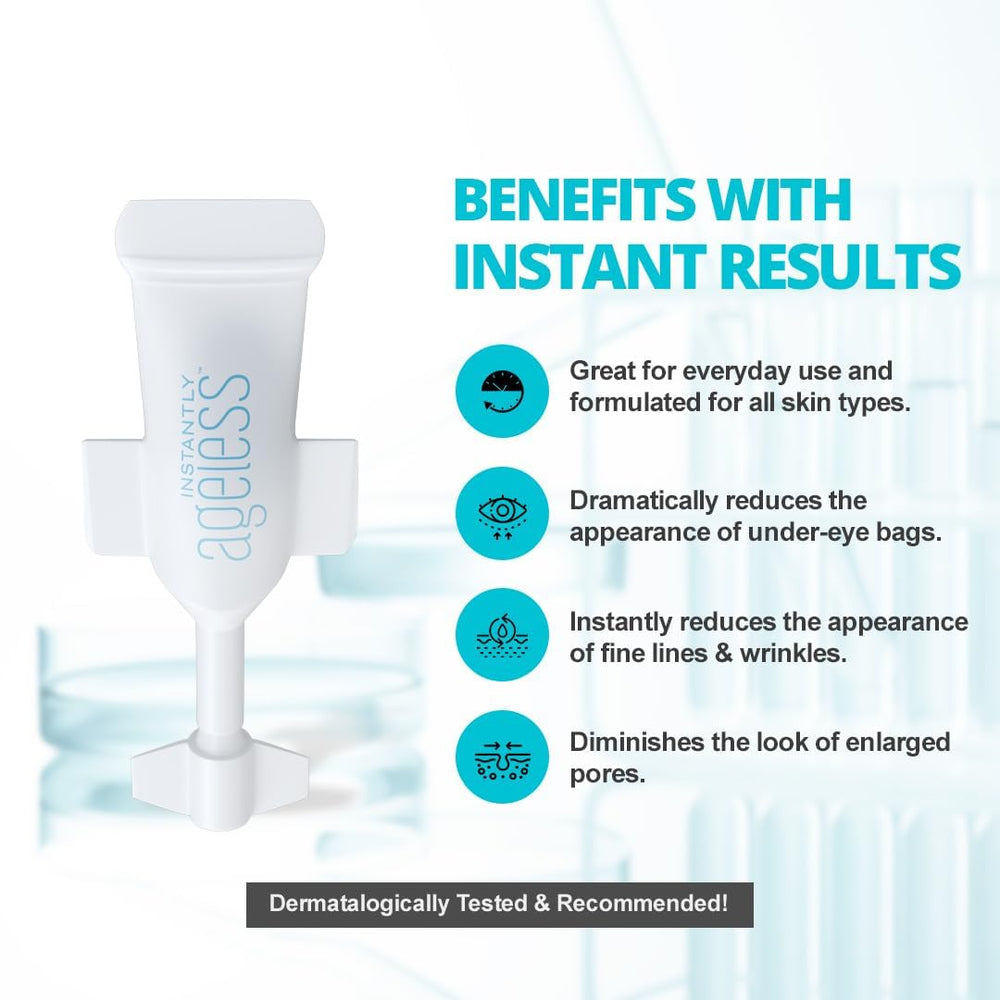 Viales de Instantly Ageless abiertos para retoques durante el día.