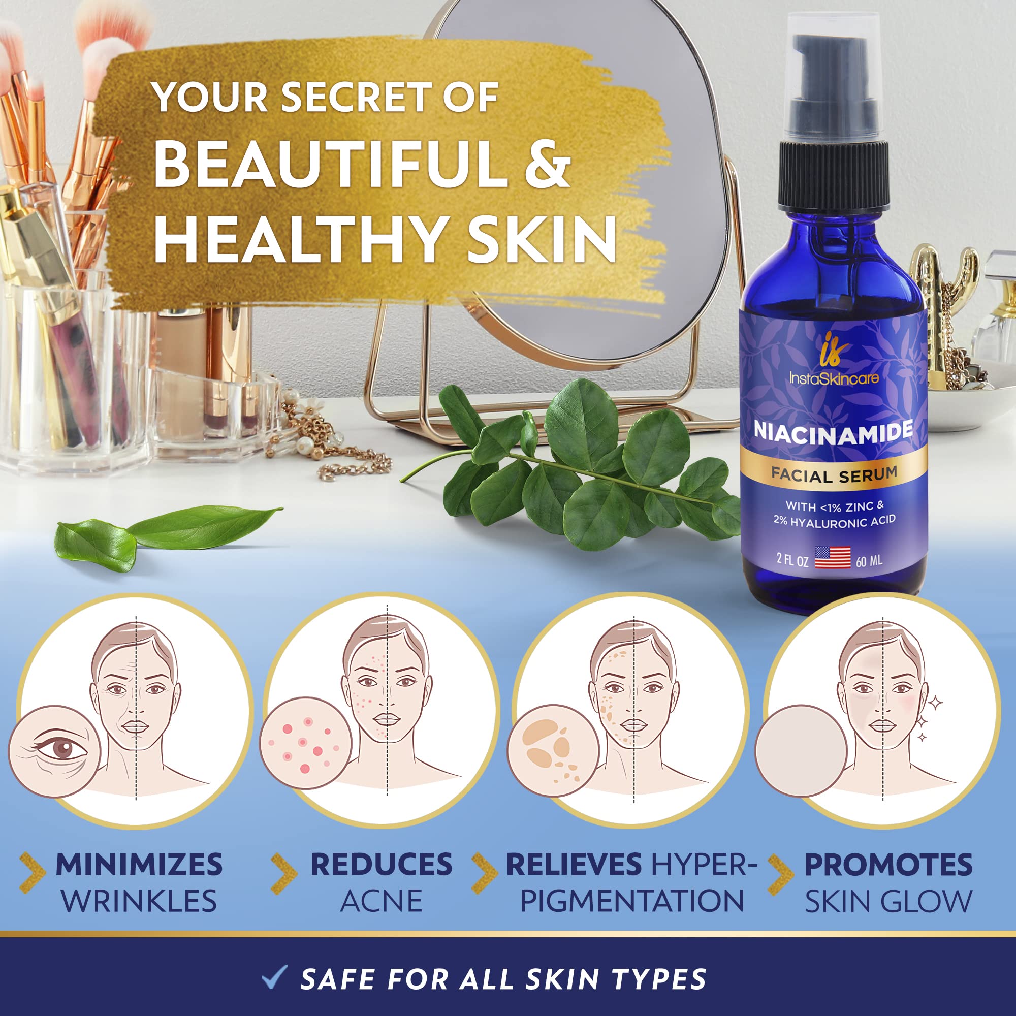 InstaSkincare Niacinamida Serum textura cremosa para hidratación diaria.