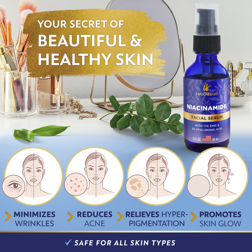 InstaSkincare Niacinamida Serum textura cremosa para hidratación diaria.