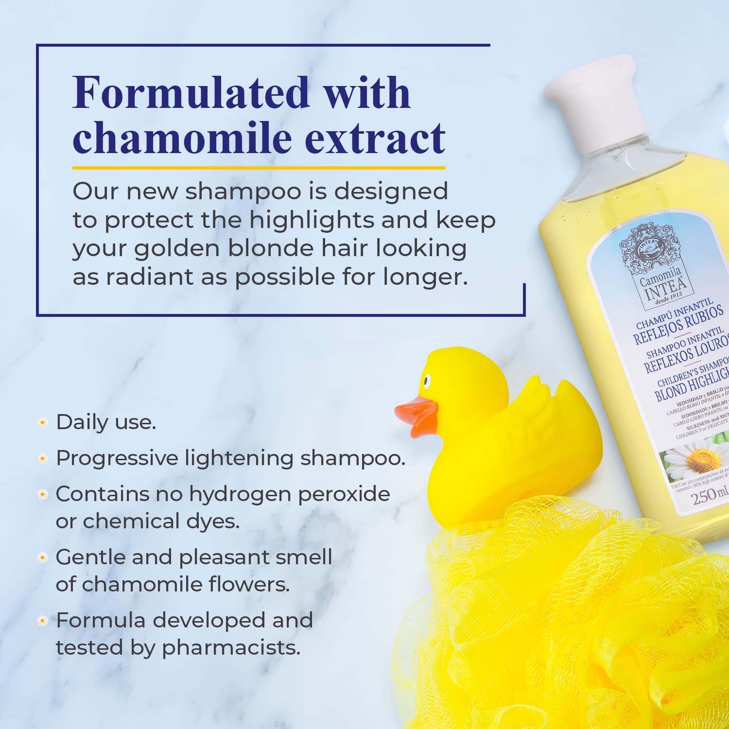 Hidratación del cabello delicado con champú de camomila para niños.