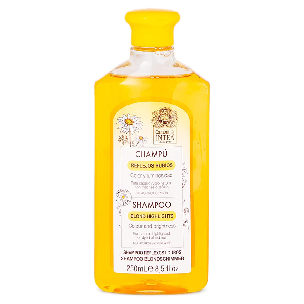 Intea Chamomile Shampoo, botella: limpieza suave que cuida y realza mechones rubios.