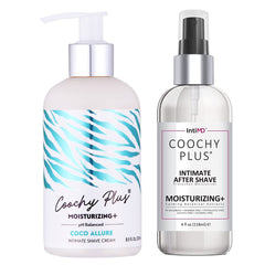 IntiMD Coochy Plus intimate shaving cream tube shows silky glide and hydration benefits