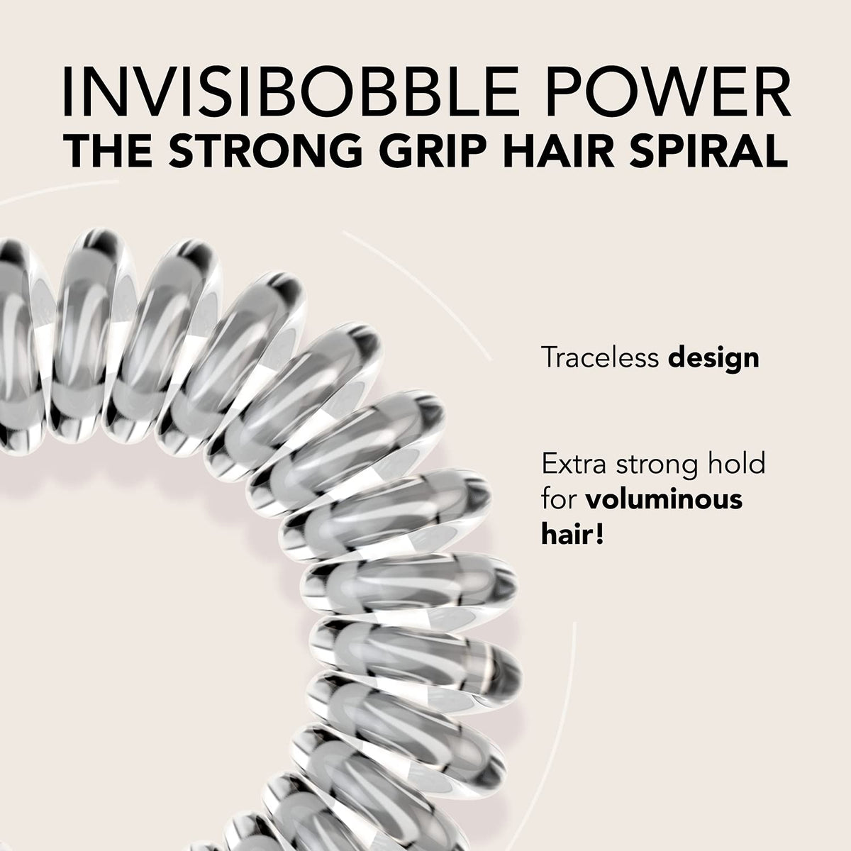 invisibobble Power Traceless espiral cristal claro, soporte para cabello grueso en uso diario