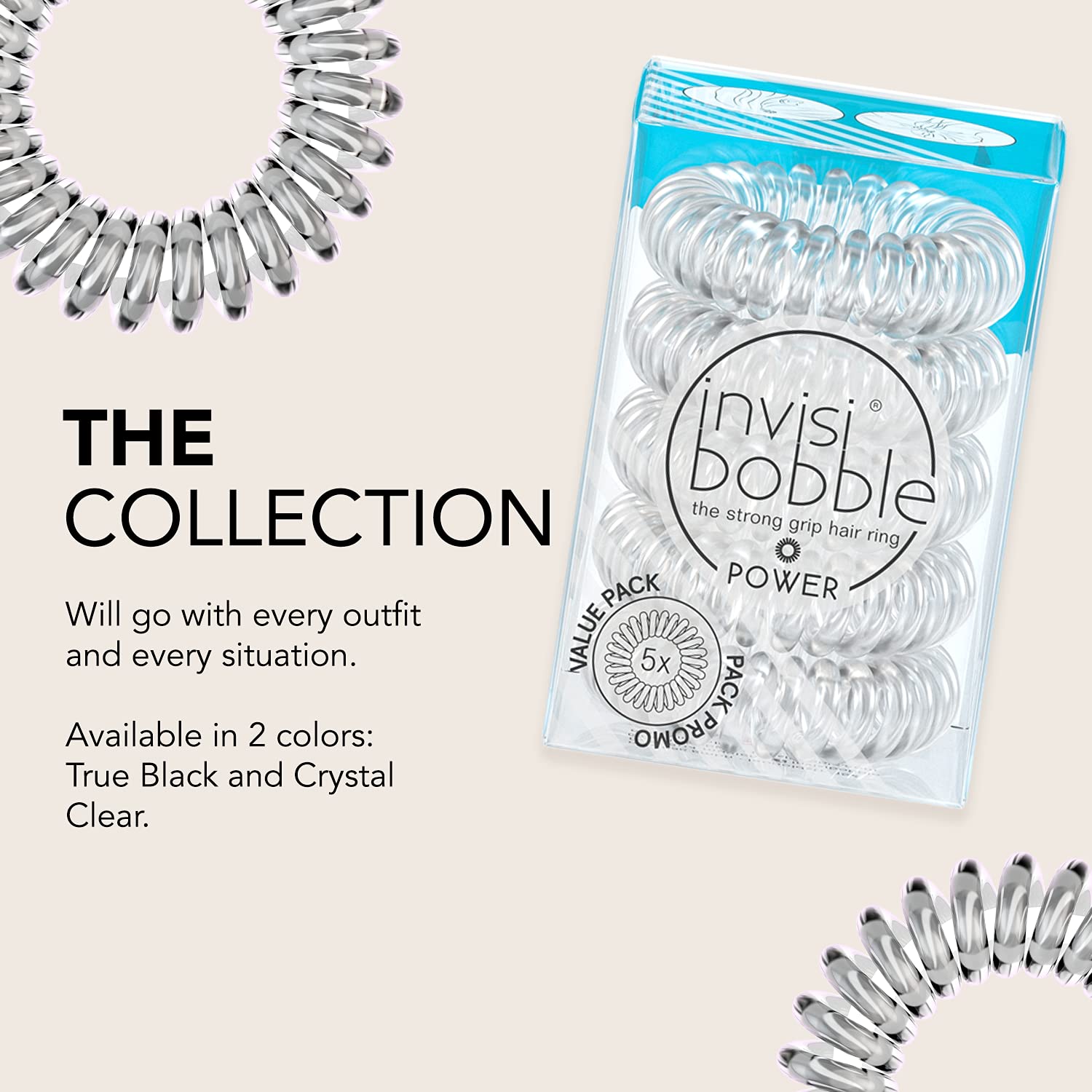 invisibobble Power Traceless espiral cristal claro, opción suave para niñas y adolescentes