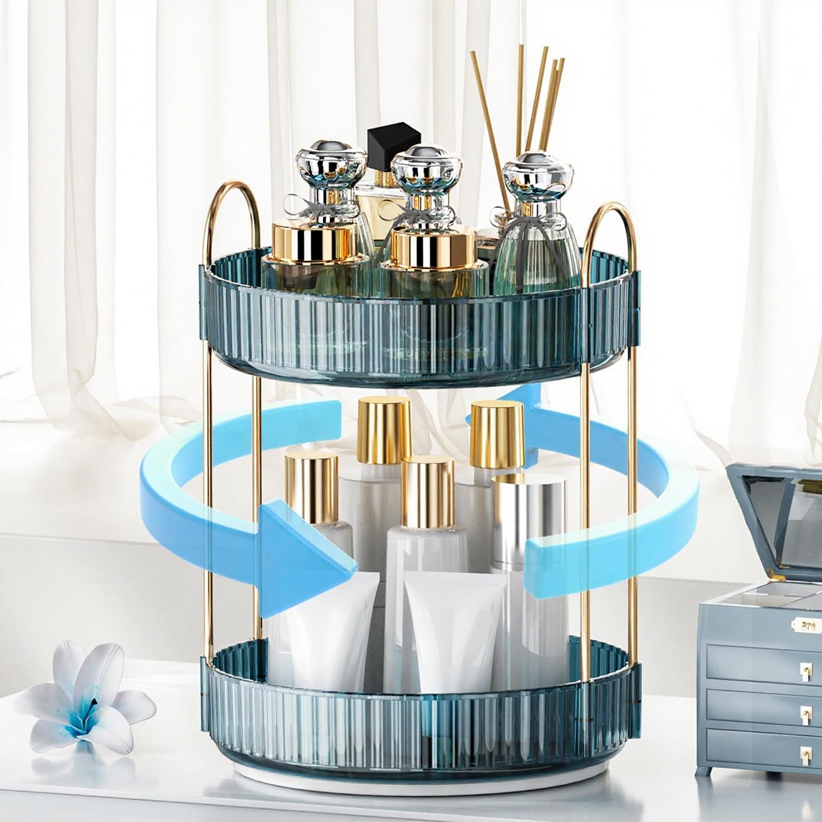 INVSSENE organizador maquillaje 360° para acceso rápido a cosméticos.