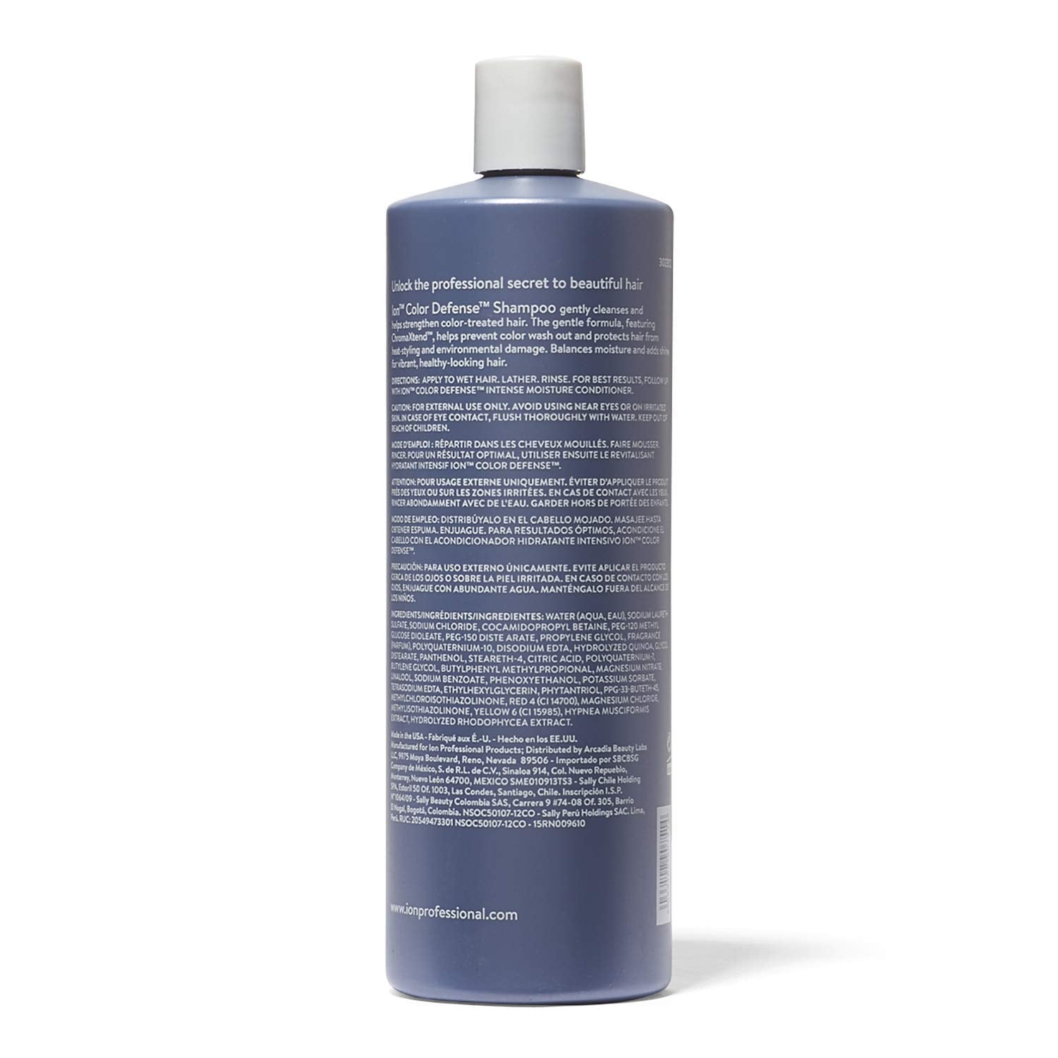 Ion Color Defense Champú: aplicación en pelo mojado para limpieza suave y brillo.