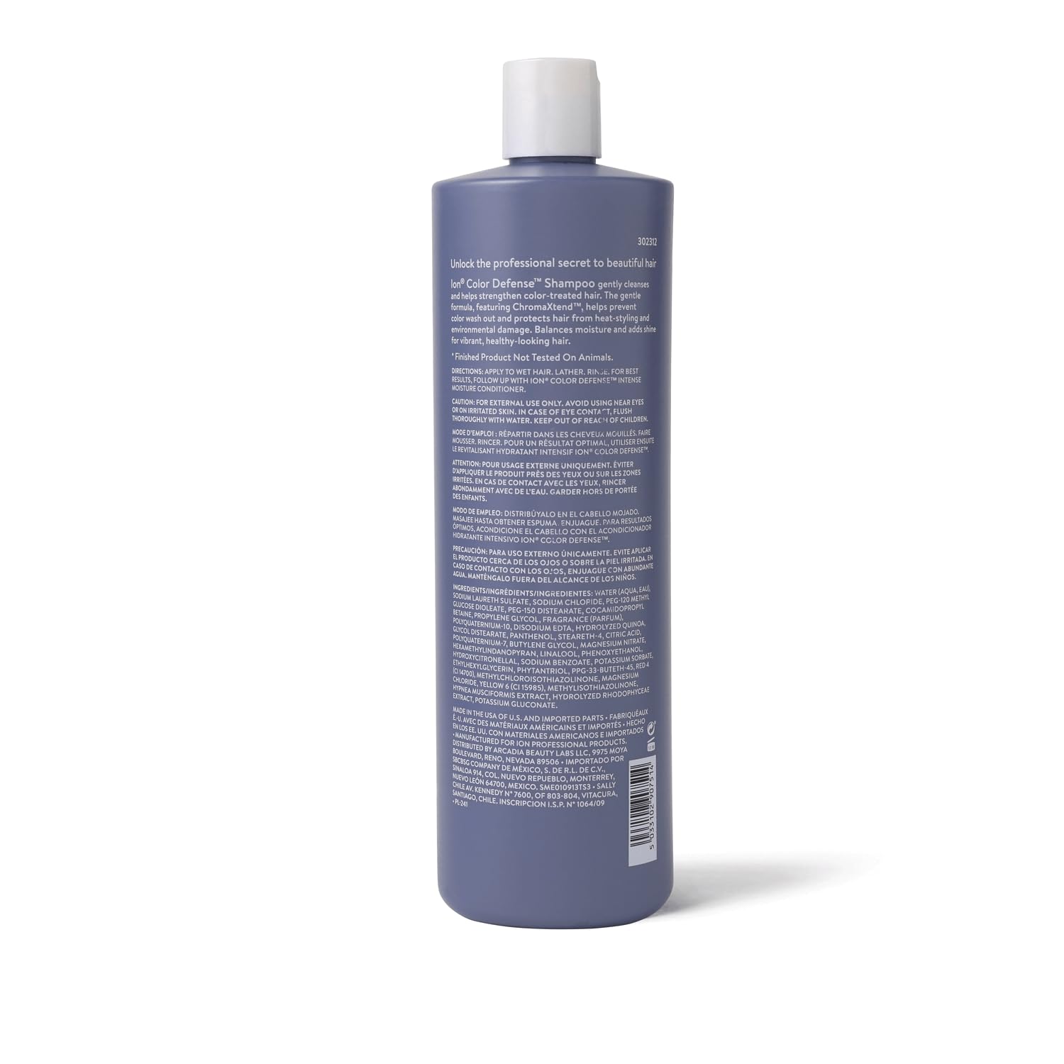 Ion Color Defense Champú: etiqueta visible que comunica cuidado suave para color.