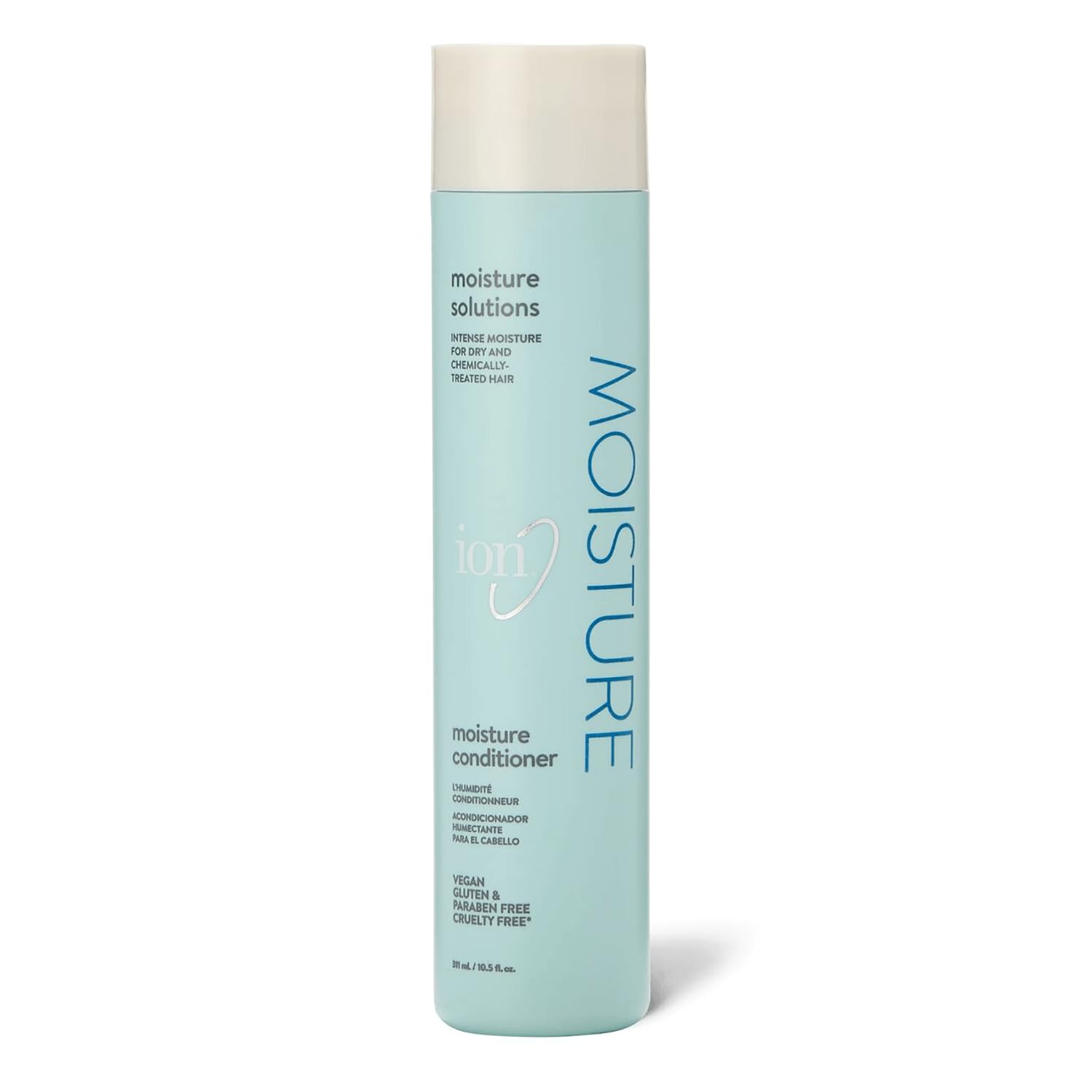 Ion Condicionador botella muestra hidratación para cabello suave.
