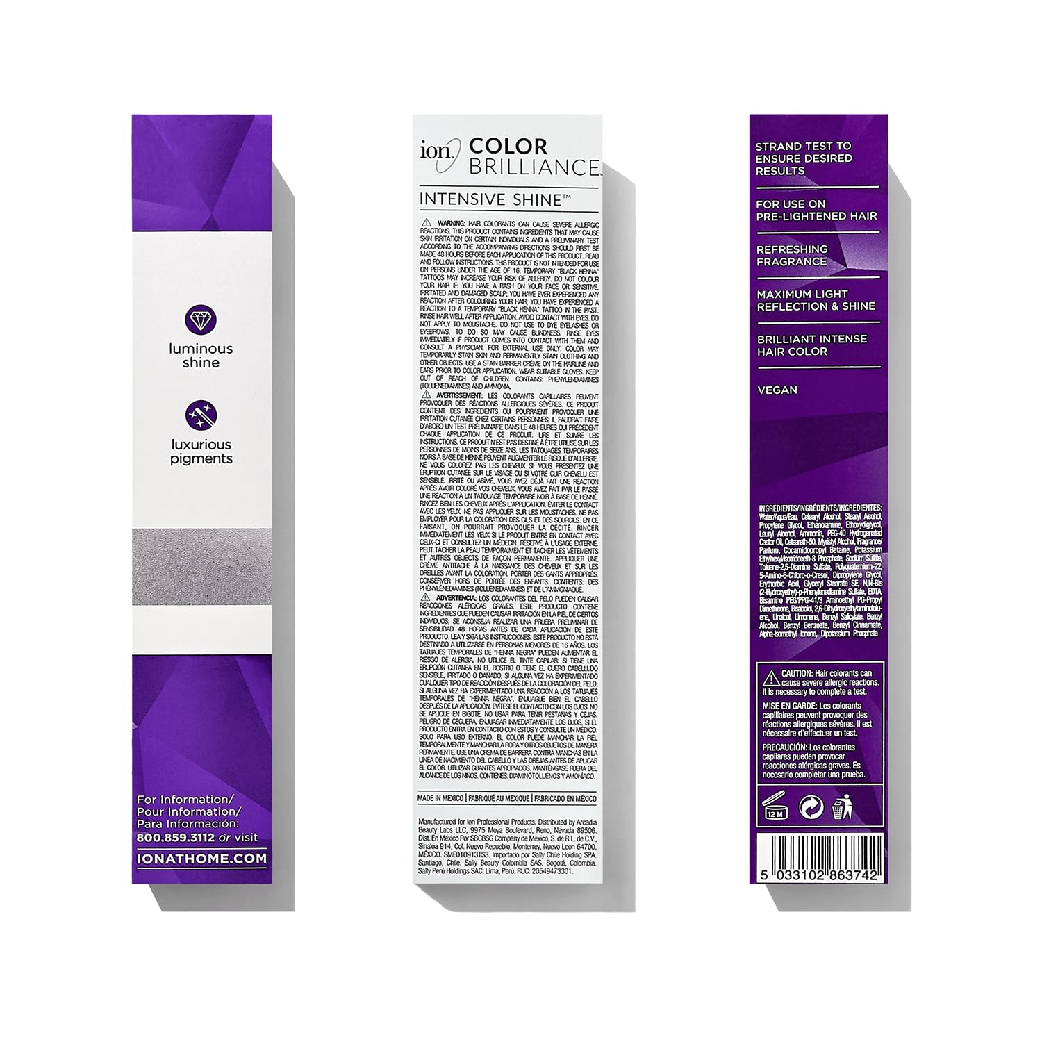 Ion crema color púrpura permanente en envase, cobertura uniforme.