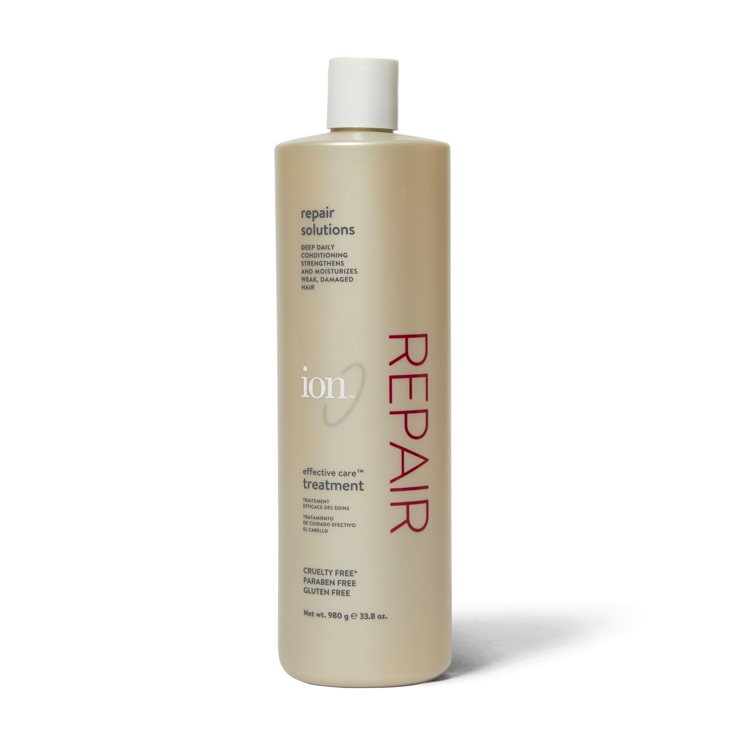 Ion Effective Care Treatment frente al frasco, nutre profundamente el cabello.