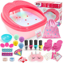 Spa de pies para niñas con luces coloridas, ideal para una experiencia divertida.