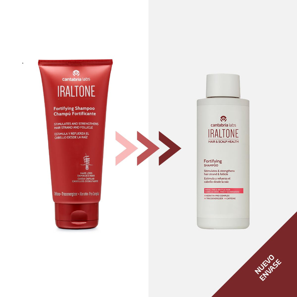 Envase IRALTONE con etiqueta y detalles de ingredientes activos para fortalecer.