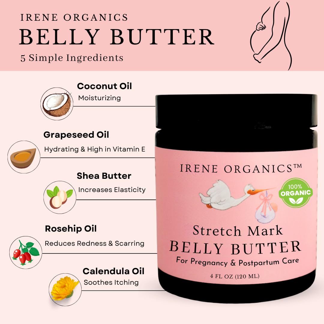Sin fragancia, Irene Organics Belly Butter cuida piel sensible