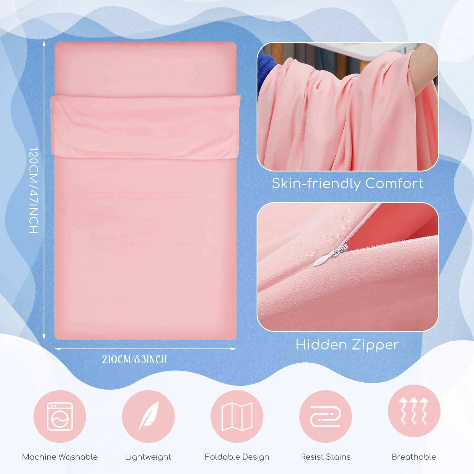 Irenare bolsa dormir autobronceadora rosa, detalle de broches de ajuste para un ajuste seguro