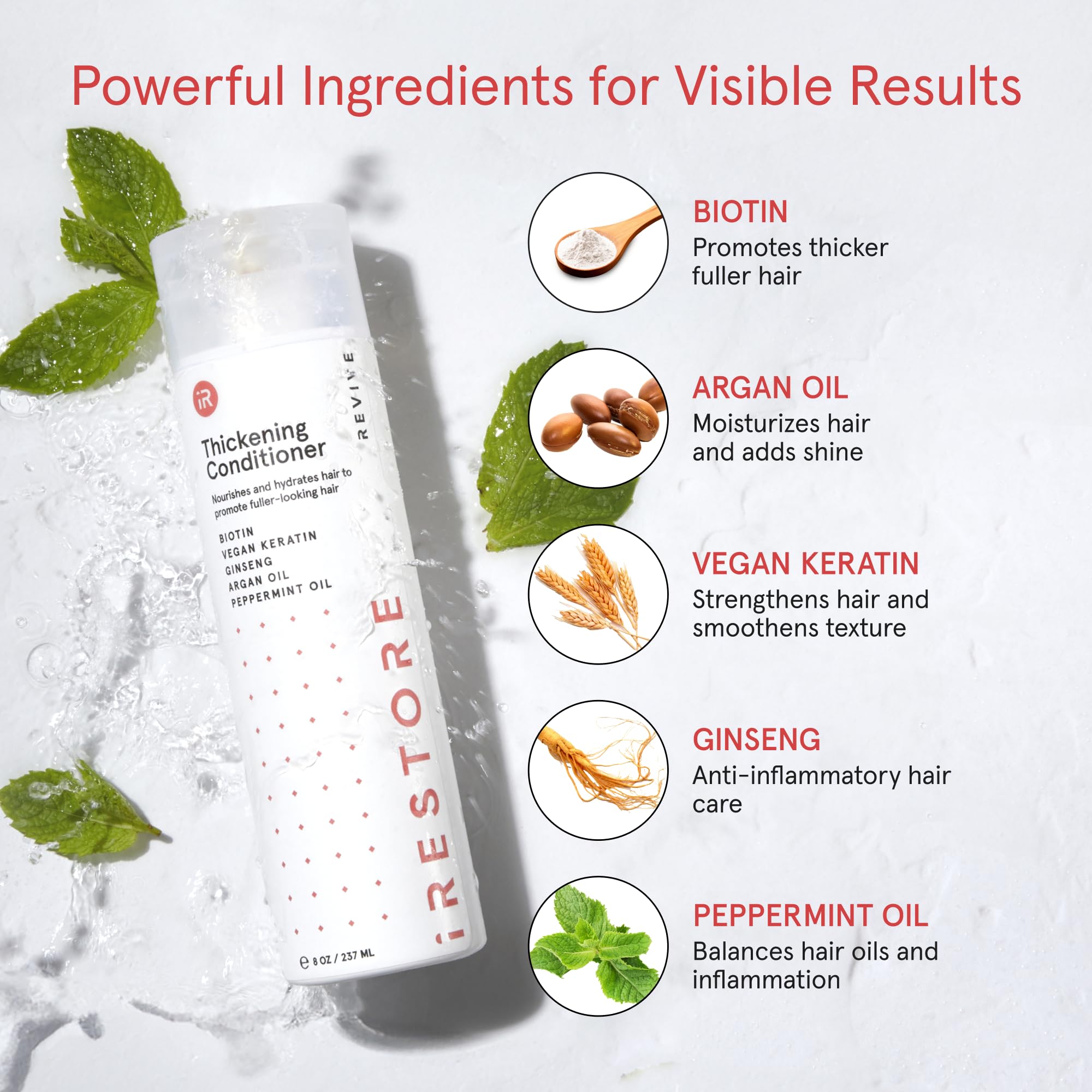 Ingredientes de iRestore con argán y ginseng para cabello nutrido.