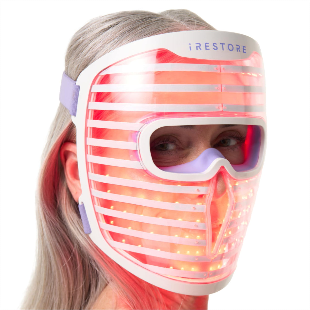 iRestore mascarilla LED frontal con 360 LEDs para cuidado en casa.