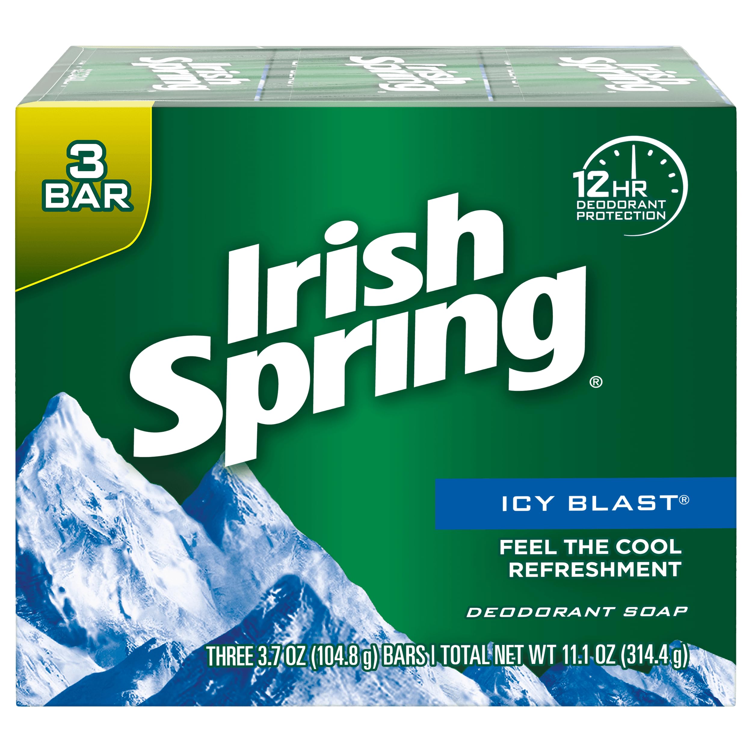 Barra de baño Irish Spring Icy Blast, aroma vigorizante para una ducha fresca.