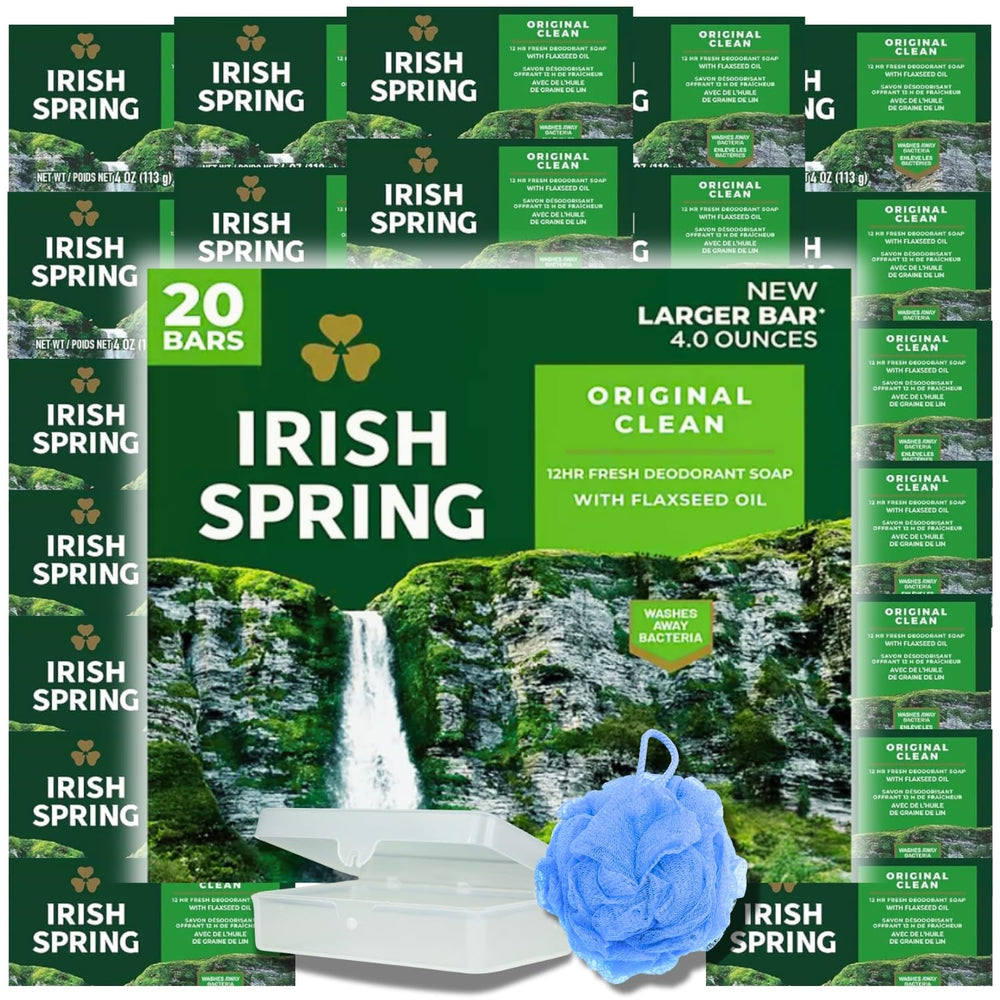 Jabón Irish Spring Original en empaque de 20 barras para frescura diaria.