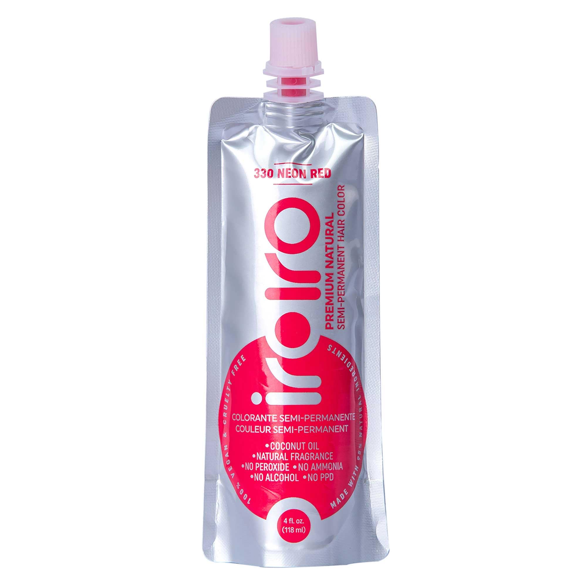 IROIRO Neón Rojo: crema colorante aplicada, cabello luce color vibrante y duradero.