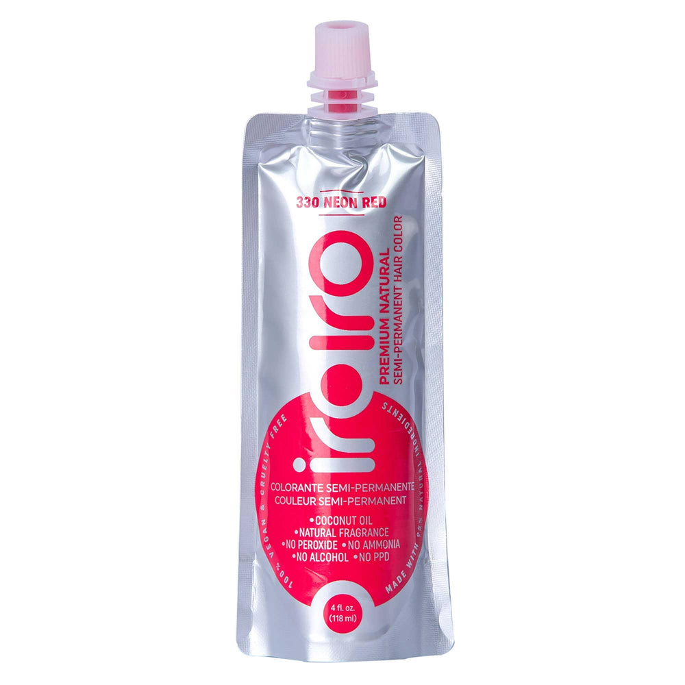 IROIRO Neón Rojo: crema colorante aplicada, cabello luce color vibrante y duradero.