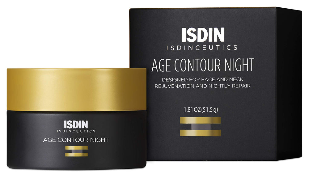 ISDIN Age Contour crema nocturna para rostro y cuello, envase en primer plano.