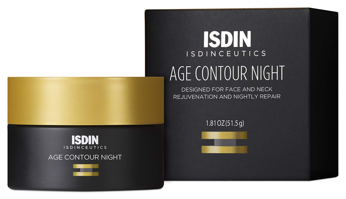 ISDIN Age Contour crema nocturna para rostro y cuello, envase en primer plano.