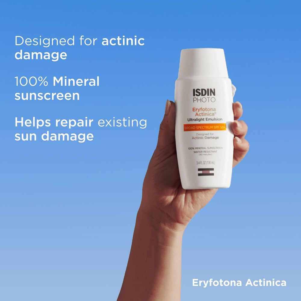 ISDIN Eryfotona Actinica: óxido de zinc mineral y protección UVA y UVB de amplio espectro.