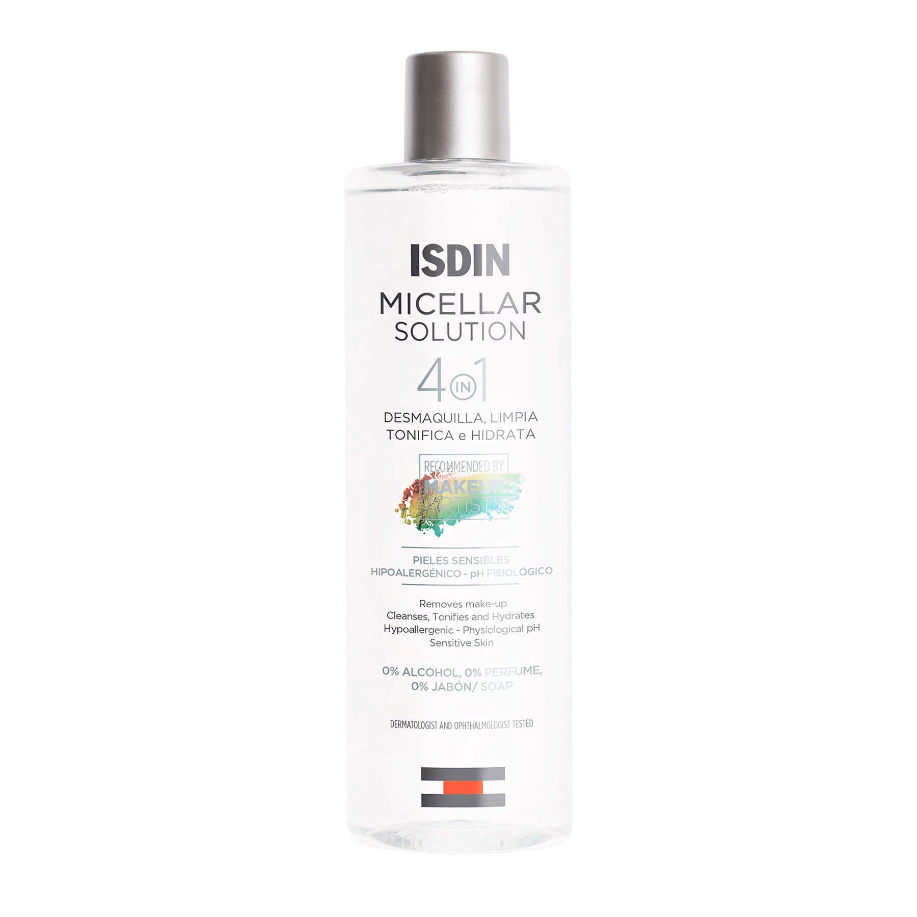 ISDIN Micellar 4-en-1: botella hidratante y desmaquillante suave para piel sensible.