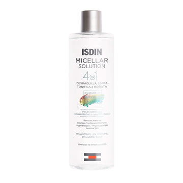 ISDIN Micellar 4-en-1: botella hidratante y desmaquillante suave para piel sensible.