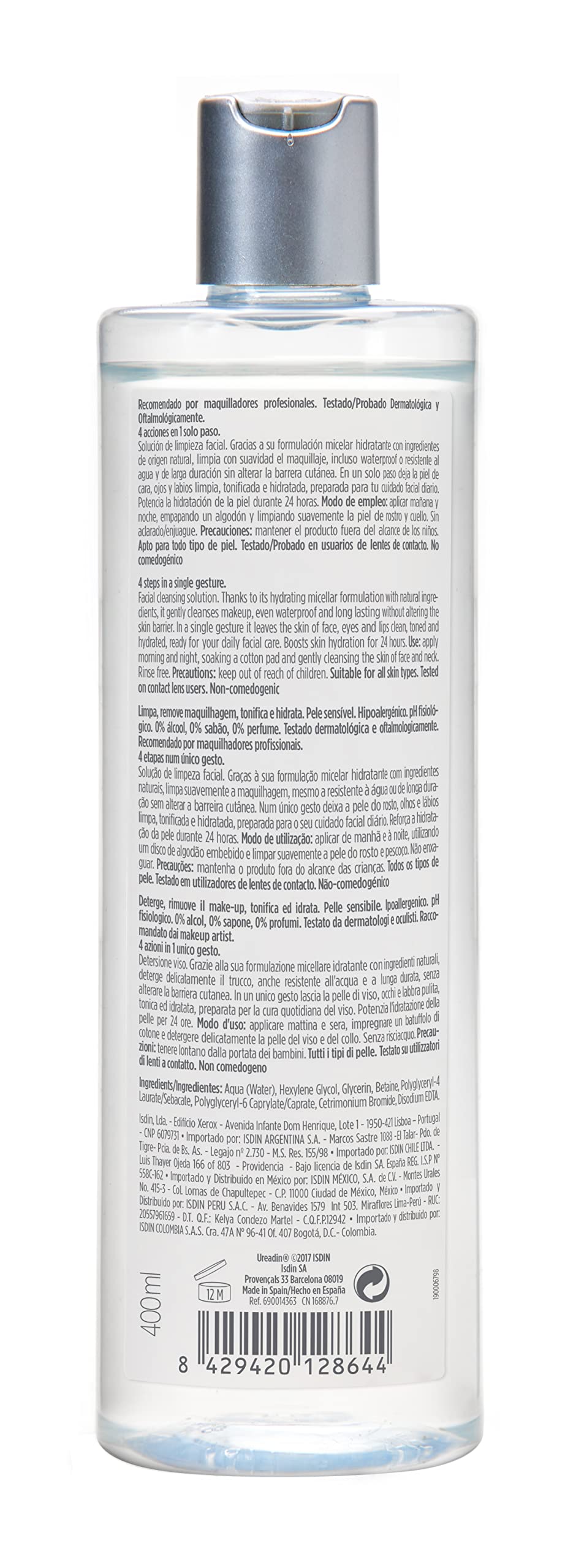 ISDIN Micellar 4-en-1: envase práctico para llevar en viajes.