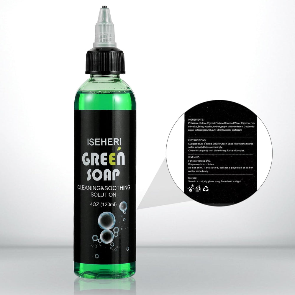 iseheri green soap applied to skin before tattoo offers smooth cleansing and prepping.