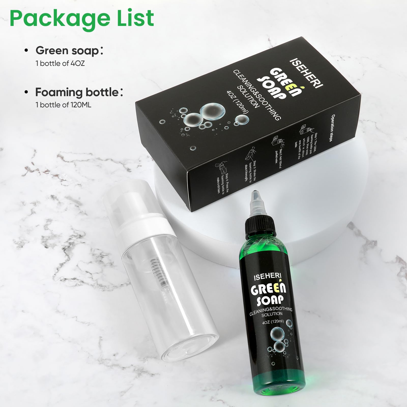 iseheri green soap dilution bottle 120ml enables easy dilution for effective skin cleansing.
