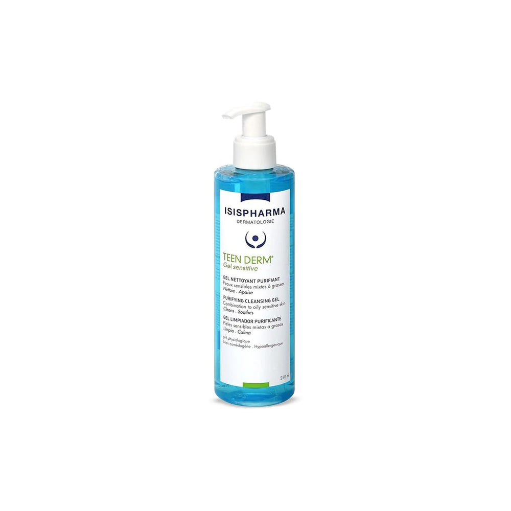 IsisPharma Teen Derm Gel Sensitive en envase, ideal para piel sensible y uso diario