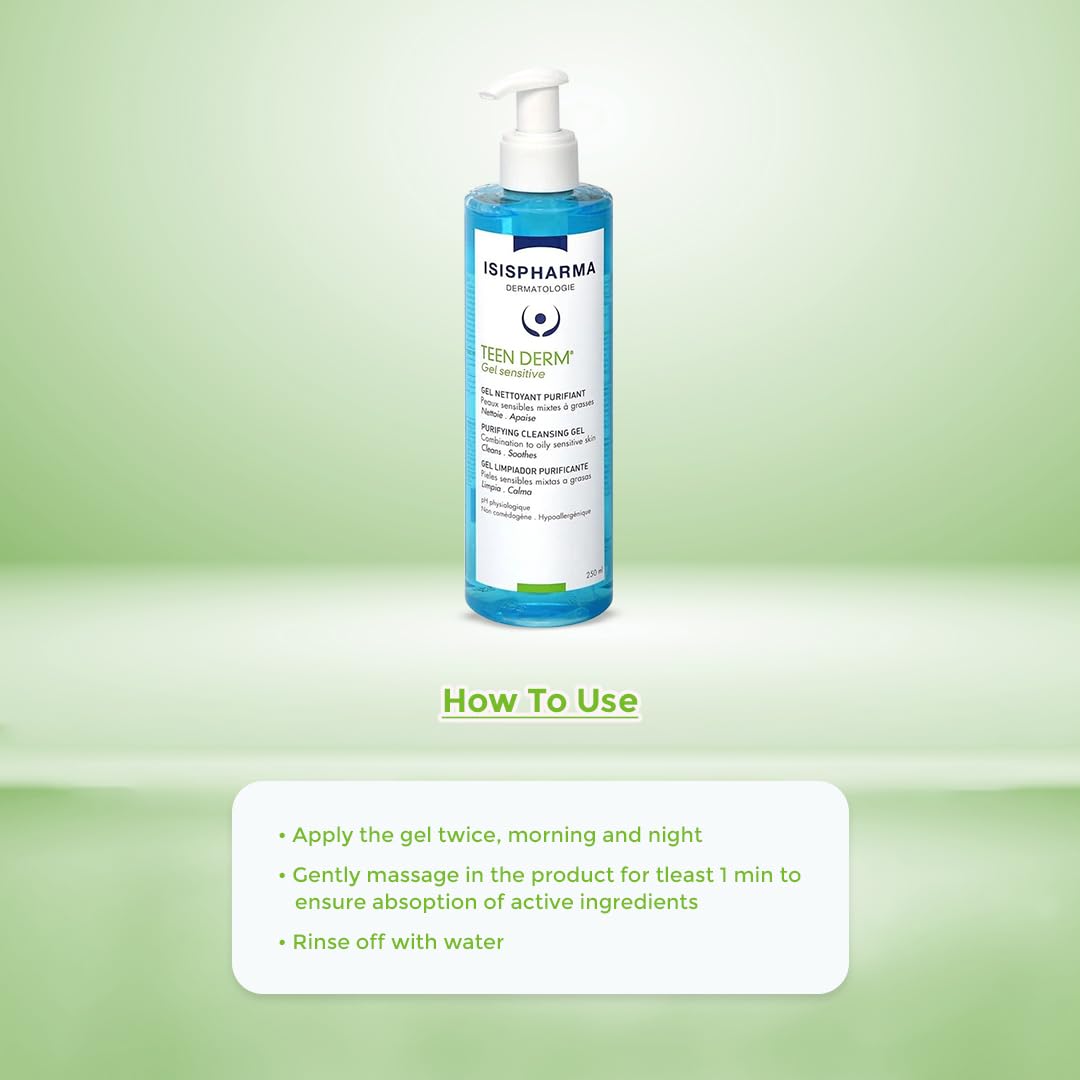 IsisPharma Teen Derm Gel Sensitive, frasco de 250 ml, ideal para cuidado cotidiano