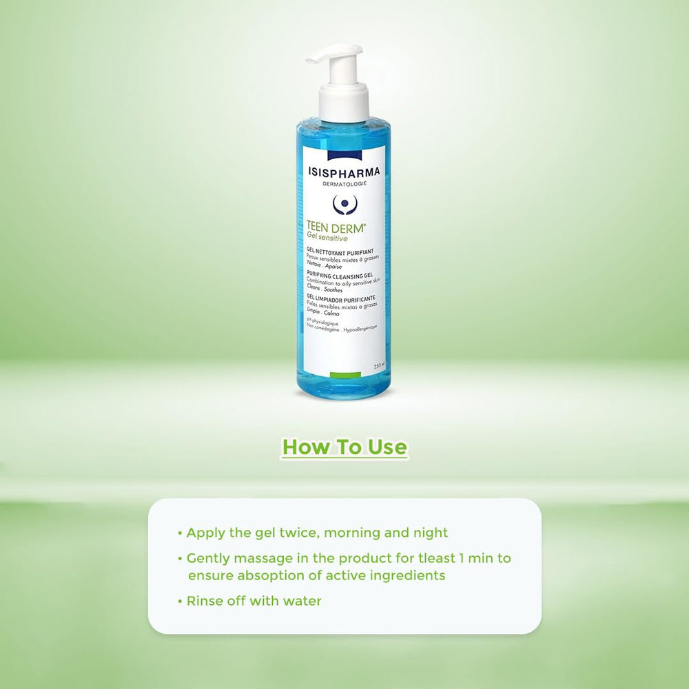 IsisPharma Teen Derm Gel Sensitive, frasco de 250 ml, ideal para cuidado cotidiano