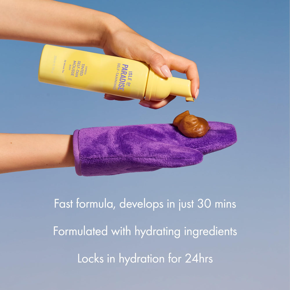 Desarrollo rápido en 30 minutos con Isle of Paradise Express Mousse para bronceado express.