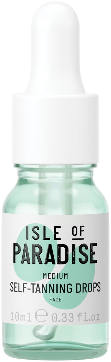 Isle of Paradise gotas para bronceado facial y corporal en frasco para tono natural.